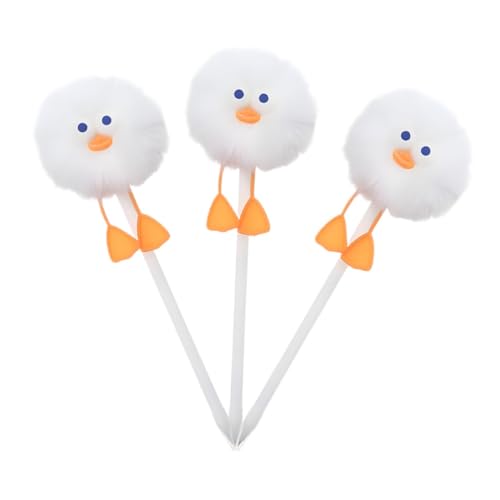 UKCOCO 3 Stück Niedliche Kugelschreiber mit Flauschigem Enten Pompon Ergonomisch für Journaling und Notizen Komfortabler Griff Charmantes für Mädchen und Büro Langlebige Schreibstifte von UKCOCO