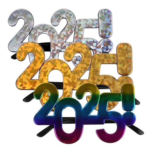 UKCOCO 3 Stück Teiliges Neujahrs Partybrillen Kreative Zahlenbrillen Gold Silber Lustige Fotorequisiten für Silvester Feier Erwachsene von UKCOCO