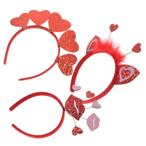 UKCOCO 3 Stück valentinstag stirnband dekorativ Herz Party Verkaufsstand Valentinstagdekoration Valentinstags-Stirnbänder für Frauen Valentinsgrüße Valentinstagsstirnband Eisendraht rot von UKCOCO