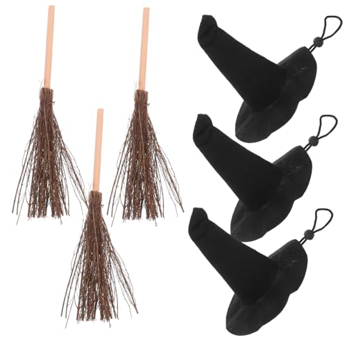 UKCOCO 3Satz Mini Hexenhüte mit Besen Handgefertigtes Halloween Kinderfreundlich für DIY Projekte und Partyzubehör Vielseitig Einsetzbar für Dekoration von UKCOCO