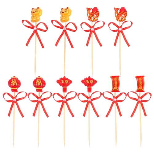 UKCOCO 4 Sätze Theme-plugin Festival-kuchen-requisite Chinesische Geschenke Kuchendekoration Chinesische Frühlingsfestdekoration Weihnachten Cupcake-topper 3d Partybedarf Glückstüte Harz von UKCOCO