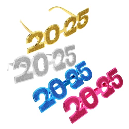 UKCOCO 4 Stück Pulvergläser Elektroplierend Vorabend Neujahrsbrille 2025 Männer Partybrille Für Und Erwachsene Auge Glücklich Bunt Led 2025 Neujahrsbrille Stk von UKCOCO
