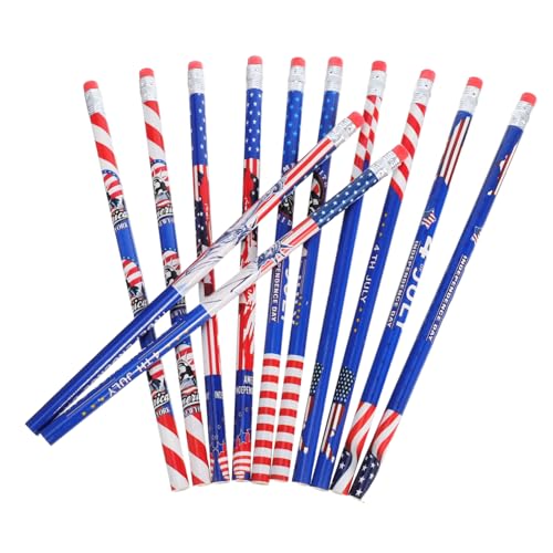 UKCOCO 48 Stück Farbige Holzbleistifte mit Radiergummi Patriotic Independence Day Stifte für Schulprojekte und Feiertagsdekorationen von UKCOCO