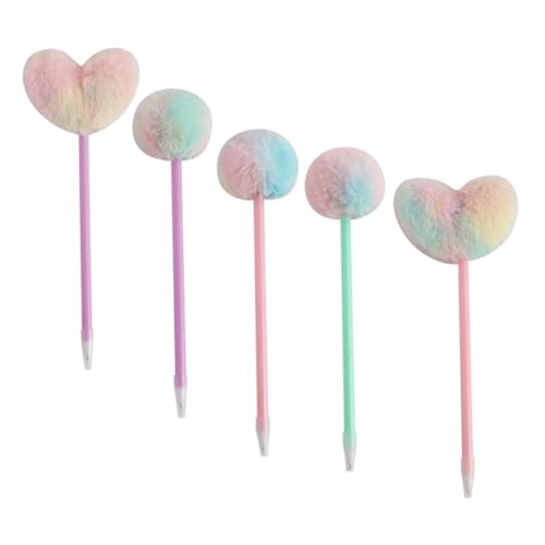 UKCOCO 5 Stück Fluffige Kugelschreiber mit Herz Pompons Niedliche Schreibstifte für Mädchen Ergonomisch Rutschfest Glattes Schreiben für Schule Büro Zuhause von UKCOCO