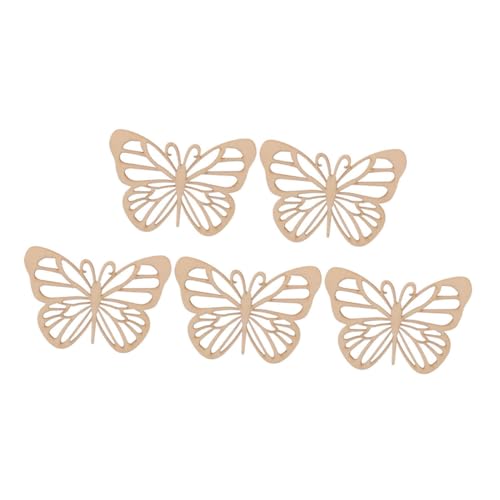 UKCOCO 5 Stück Holzchip -Ornamente Schmetterlingsausschnitt groß Handwerk unvollendet Schmetterlingsförmige Scheiben handwerkliche Malerei Schmetterlings-Kit Bastelrohling Party-DIY Beige von UKCOCO