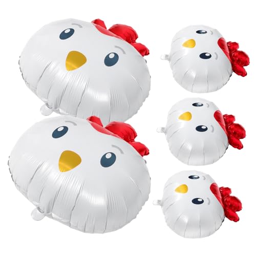 UKCOCO 5 Stück Kükenballon Happy Birthday Folienballon Tierballons Hühnerparty Dekorationen Aufblasbare Bauernhoftiere Hühnerfolienballons Hühnerballons Tierballon Aluminiumfolie von UKCOCO