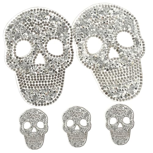 UKCOCO 5 Stück Teiliges Dekorative Strass Patches mit Schädel Design Aufbügelbar Nähen für Kleidung Taschen und Diy Projekte Langlebig und Hautfreundlich von UKCOCO