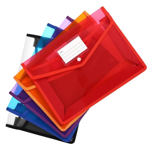UKCOCO 5 Stück Teiliges Farbiger Kunststoff Ordner mit Druckknopfverschluss Transparente Dokumententaschen mit Fächern Robuster PP Material Organizer für Wichtige Dokumente im Büro und von UKCOCO
