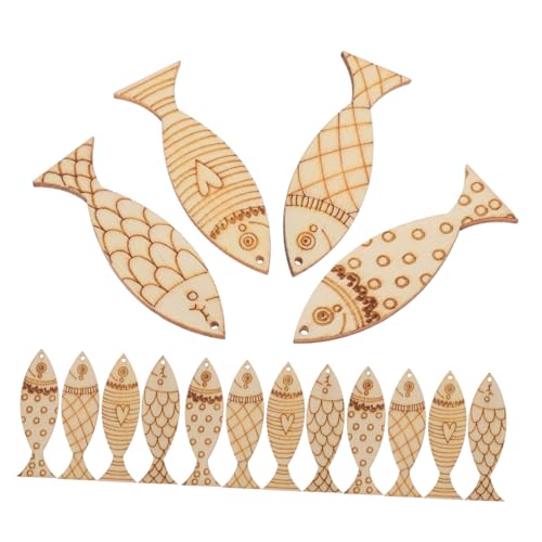 UKCOCO 50 Stück Bemalter Fischanhänger Fischausschnitte Hängende Ornamente Dekoration Leer Form Handwerk Unvollendet Ausgeschnitten Fisch-holzausschnitte Pappelbrett von UKCOCO