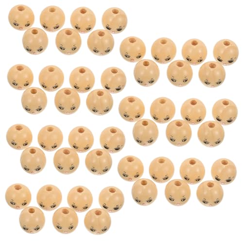 UKCOCO 50 Stück Lächelnde Holzperlen Runde Naturholzperlen für Diy Schmuck Puppenkopf Holzperlen für Armbänder und Bastelprojekte von UKCOCO