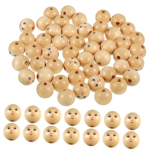 UKCOCO 50Stücke Holzperlen mit Gesicht Runde DIY Holzperlen für Bastelprojekte Schmuckherstellung Kinderhandwerk und Dekoration von UKCOCO