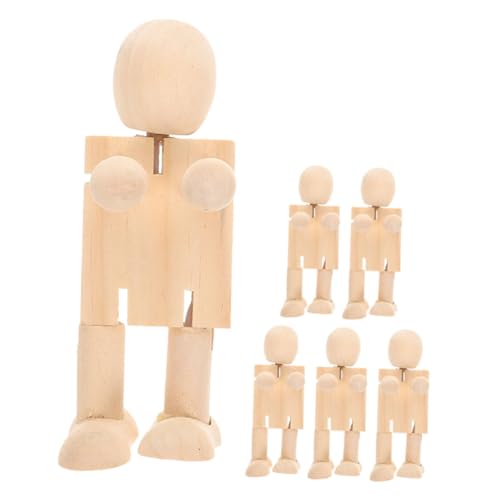 UKCOCO 6 Stück Teiliges Unbemalte Holzroboter Puppen DIY Handwerksfiguren für Kreative Spielzeuge zum Malen und Basteln für Gemeinsames Familienprojekt Beige von UKCOCO