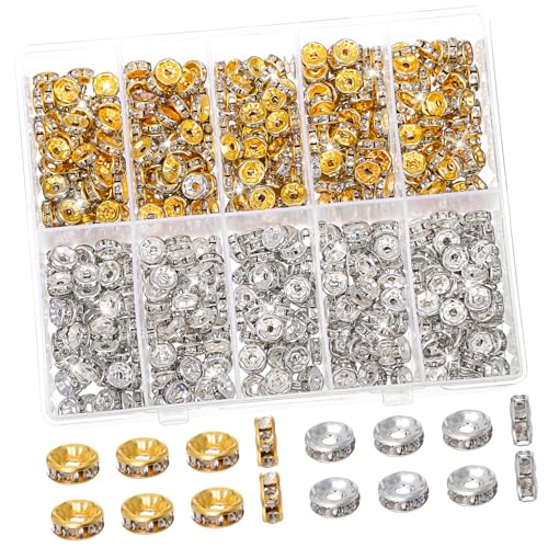 UKCOCO 600Stücke Schmuckabstandshalter für Armbänder Glitzernde Strass Perlen und Abstandshalter Zubehör zur Herstellung von Armbändern und DIY Schmuckprojekten von UKCOCO