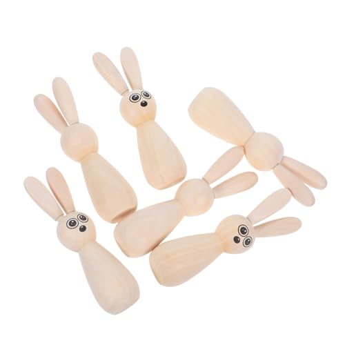 UKCOCO 6pcs Ostern Holz Kaninchenkleiderpuppen Unbemalt Für DIY Craft Nature Wood Bunny Figuren Für Heim- Und Partydekorationen von UKCOCO