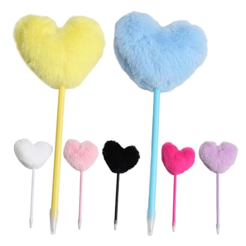 UKCOCO 7 Stück Teiliges Bunte Kugelschreiber mit Flauschigem Herz Pompon Dekorative Schreibstifte für Büro und Schule Tragbare Mehrfarben Stifte als für Frauen und Kreative Notizen von UKCOCO