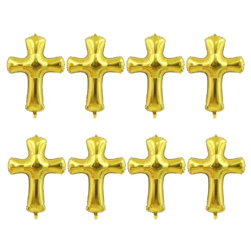 UKCOCO 8 Stück Aluminiumfolienballon Aufblasbar Kreuz Taufballons Luftballons Erstkommunionballons Kreuzform Folienballon Königliche Dekoration Rosa Aluminiumfolie Golden von UKCOCO