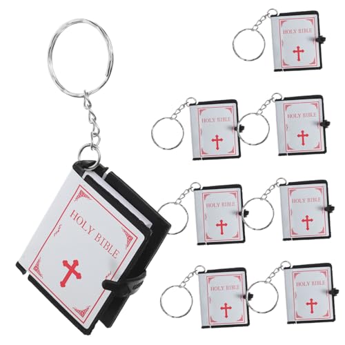 UKCOCO 8 Stück Mini-Bibel-Schlüsselanhänger Miniatur Schlüsselanhänger zur Kirchenkommunion schlüsselhalter schlüsselanhänger buch Taufornament Mini -Bibelschlüsselkette Metallknopf von UKCOCO