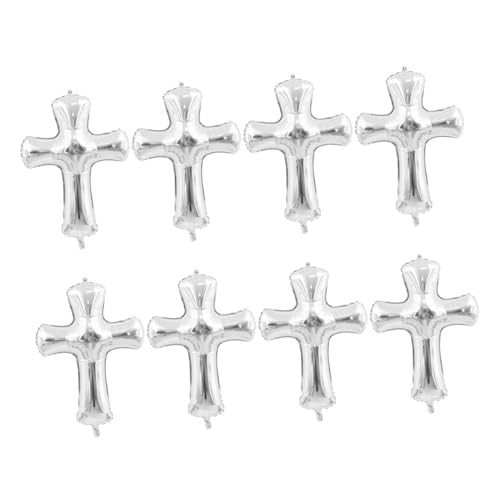 UKCOCO 8 Stück Taufballons Kreuz Junge Rosa Dekorationen Heilige Ballons Königliche Kommunion Dusche Erste Große Zahl Taufe Glänzende Party Geburtstagsballons Aluminiumfolie Silber von UKCOCO