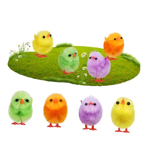 UKCOCO 8 Stück Teiliges Mini Plüschküken Bunte Fuzzy Weiche Osterdekoration für Party und Tischdeko Niedliche Osterfiguren für Erwachsene von UKCOCO