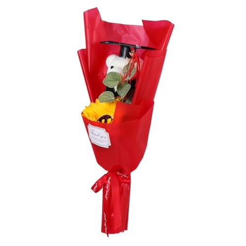 UKCOCO Abschlusssaison -simulationsstrauß Abschluss Bär Blume Getrockneter Blumenstrauß Abschluss-süßigkeitsstrauß Abschluss Sonnenblume Künstliche Abschlussblumen Plüsch Rot von UKCOCO