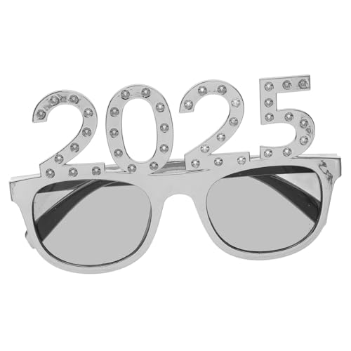 UKCOCO Bohrer-plattierende Quadratgläser Trendy Brillengestell Cosplay-Brille retro 2025 Glitzerbrille Foto-Requisiten für das neue Jahr Party lustige Brille Foto Requisiten Stk Silber von UKCOCO