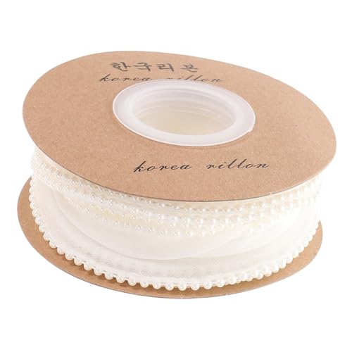 UKCOCO Breites Dekorationsband mit Kleinen Perlen Perlweiß Yards für Hochzeitskränze Diy Einladungen Geschenkverpackungen und Festliche Dekoration von UKCOCO