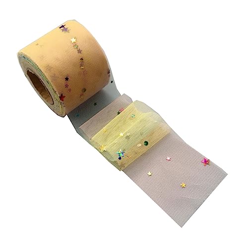 UKCOCO DIY Netzband mit Stern und Mond Pailletten Hellgelb Farbverlauf Ripsband für Kleider Haarschmuck und Bastelprojekte von UKCOCO