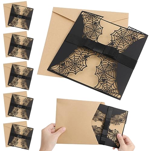UKCOCO Halloween-Party-Einladungskarten Spiderweb Design: 10 Stück Umschläge für Halloween Party - 16.5 × 16.5 cm Hohle Einladungen Karten von UKCOCO
