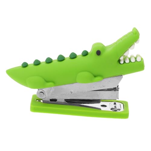 UKCOCO Kleiner Cartoon Hefter Krokodil Design Handlicher Stabiler Mini Tacker mit Rutschfesten Füßen und Großer Kapazität und Leicht für Schüler Büro und Schreibtischorganisation von UKCOCO