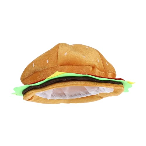 UKCOCO Lustige Burger Baskenmütze Gelb Kreative Fast Food Kopfbedeckung für Karneval Mottoparty Damen und Erwachsene Leicht zu Tragen und Farbbeständig Dekorativer Partyhut von UKCOCO