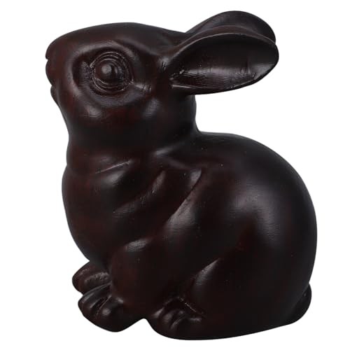 UKCOCO Osterhasen-Ornamente Dekoration Schreibtisch Figur Hasenskulptur Tischplatte Kaninchen- Kaninchen-Desktop-Ornamente Hasenornament Kaninchenverzierung Holz Dunkelbraun von UKCOCO