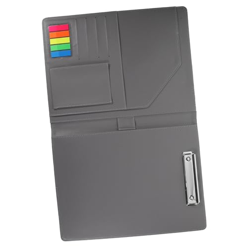 UKCOCO PU Business Portfolio Ordner Organizer mit Metallclips und Stifthalter Langlebiger Flexibler Dokumentenhalter für Karten für Konferenzen und Bürogebrauch Silber von UKCOCO