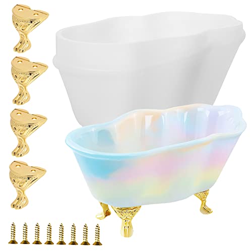 UKCOCO Silikon Epoxidharz Gießform Mini Badewanne mit Stützbeinen und Schrauben Kreative Silikonform für DIY Schmuckschale Süßigkeitenbehälter Basteln und Resin Casting von UKCOCO