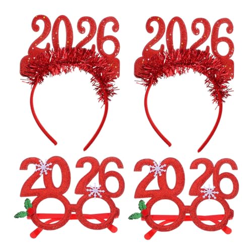 UKCOCO Silvester-dekorationen 2026: 4 Stück Neujahrs-stirnbänder, Brillen, Foto-requisiten für Partys, 2 Stück Brillen + 2 Stück Stirnbänder von UKCOCO