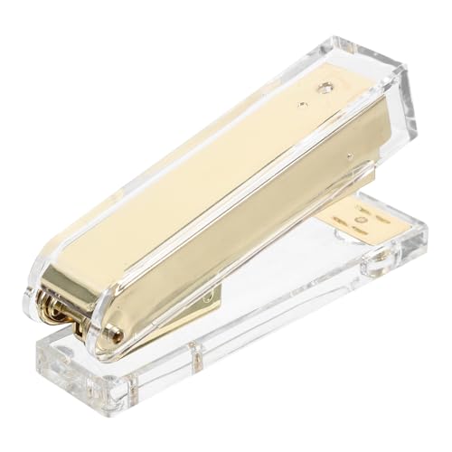UKCOCO Transparenter Acryl Hefter Gold Robuster Heavy Duty Bürohefter mit Automatischem Rücksprung Kreativer Kompakter Desktop Heftgerät für Schule Büro und Zuhause Effizientes von UKCOCO