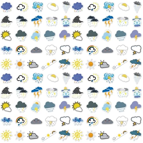 UKCOCO Wetter Symbole Aufkleber für Erwachsene Jugendliche: 200 Stück Vinyl Kawaii Sonne Regenbogen Aufkleber - Funny Wetter Symbole Sticker für Laptop Skateboard Scrapbook Telefon Motorrad von UKCOCO