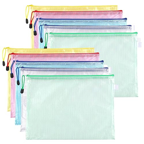 10 Stücke Dokumententasche, Mesh Beutel mit Reißverschluss, Wasserdichte Dokumententasche Durchsichtig, für Datei, Papier, Dokumente, Kosmetika, Hausaufgaben und Reisezubehör(A4) von UKOFEW