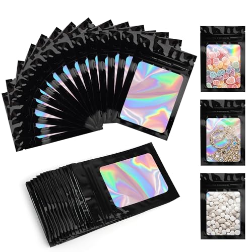 100 Stück Mylar Beutel, 7 * 10cm Zip Beutel Schwarz, Baggies Mylar Beutel für Süßigkeiten Keksen Schmuck von UKOFEW