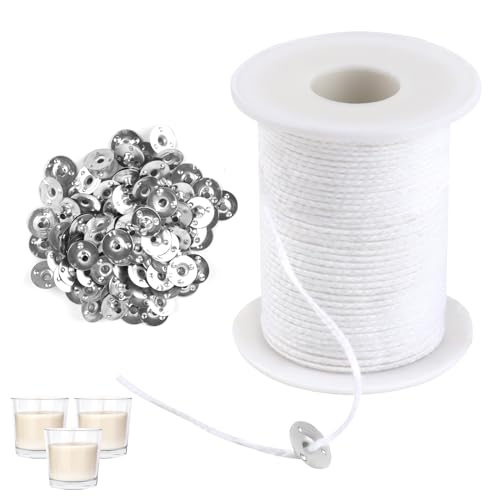 61m Kerzendocht,kerzendochte für Kerzen,Rauchfrei Kerzen Dochten Set,für Kerzen, Natürlichen Candle Wick mit 100 Stück Dochthalter für DIY Kerzenherstellung Weihnachten,Duftkerzen 61m Kerzendocht,kerzendochte für Kerzen,Rauchfrei Kerzen Dochten Set,für Kerzen, Natürlichen Candle Wick mit 100 Stück Dochthalter für DIY Kerzenherstellung Weihnachten,Duftkerzen von UKOFEW