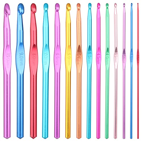 Häkelnadel Set, 14 Stück Crochet Hooks, Multicolor Aluminium Stricknadeln, Metall Häkelnadel Set, 14 Größen, für Anfänger Oder Profis (2mm-10mm) von UKOFEW