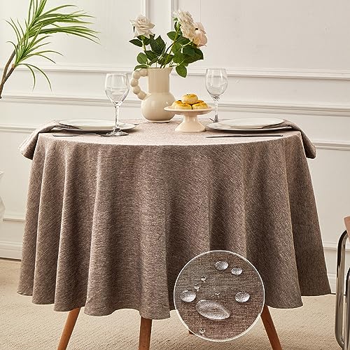UKOMIUT Runde Leinentischdecke, flecken- und knitterfrei, waschbar, für Küche, Esstisch, Dekoration, moderne Stoff-Tischdecke für den Innen- und Außenbereich (Braun, 152,4 cm rund) von UKOMIUT