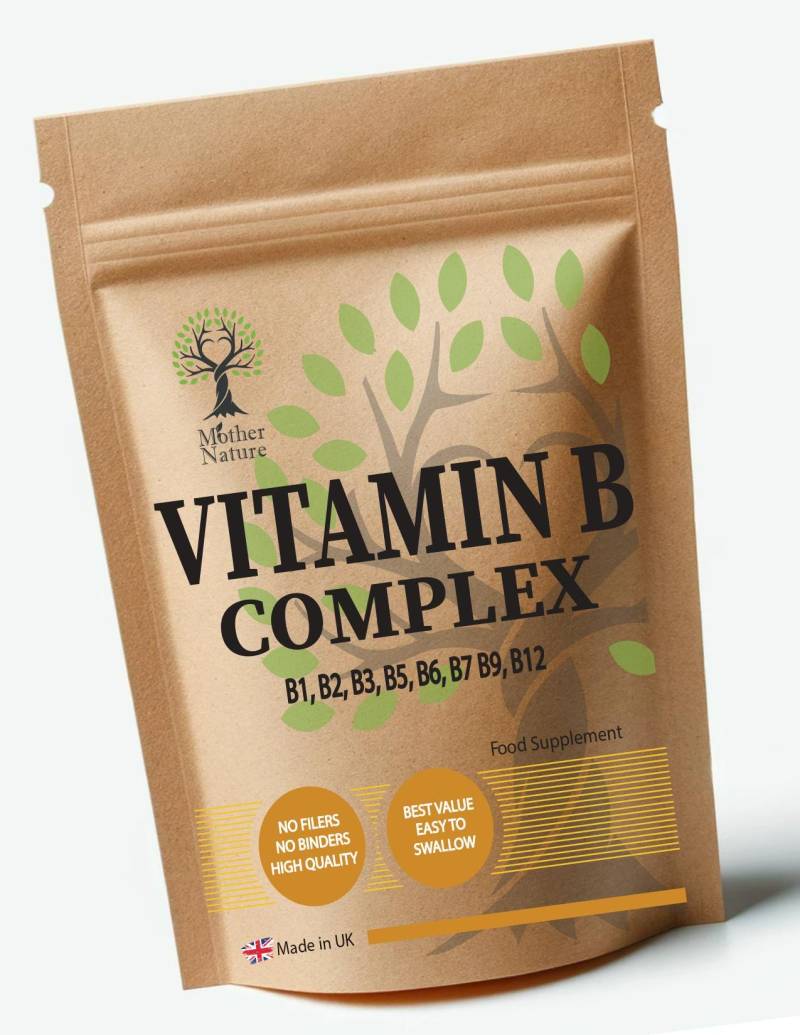 Vitamin B-Complex-Kapseln B1, B2, B3, B5, B6, B7 B9, B12 Reinigen Sie Den B-Complex Hochfesten Umweltfreundlichen Besten Veganen Ergänzungen von UKmotherNature