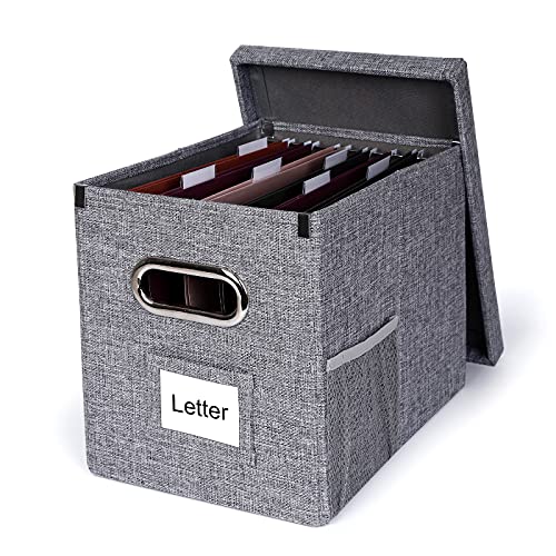 UL Source Aktenbox, Schreibtisch-Aktenordner, Box für Briefe, Ordner, Dokumente mit glatter Gleitschiene, tragbar, zusammenklappbar, zum Aufhängen mit Deckel (grau, 1 Stück) von UL Source