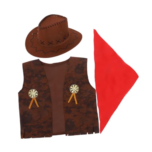 ULDIGI 1 Set Cowboy-kostüm Für Jungen: Western-cowboy-kostümset – Inklusive Hut, Weste Und Bandana – Für Halloween, Cosplay Und Partys von ULDIGI