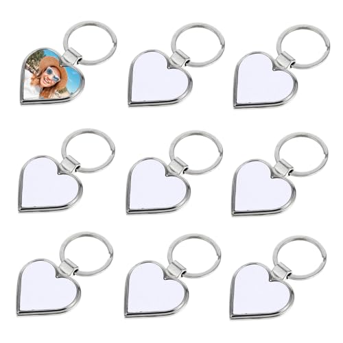 ULDIGI 10 Stück Herz Schlüsselanhänger Metall Sublimation Blanko DIY Foto Schlüsselring zum Bedrucken Personalisierbar für Basteln Wärmeübertragung von ULDIGI