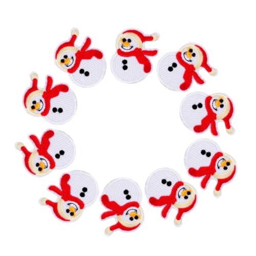 ULDIGI 10 Stück Teiliges Bestickte Schneemann Aufnäher zum Aufbügeln Weiße Weihnachtsdeko Patches Strapazierfähige Applikationen für Kleidung und DIY Feiertagsgestaltung von ULDIGI