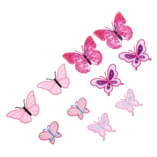 ULDIGI 10 Stück Teiliges Rosa Schmetterling Stickerei Applikationen Bestickte Tier patch sticker zum Aufbügeln DIY Stoffflicken für Kleidung Taschen Hüte Vielseitig zum Reparieren und von ULDIGI