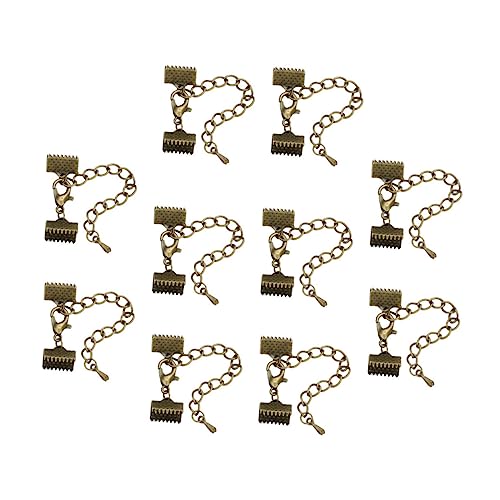 ULDIGI 10 Stück Teiliges Texturierte Crimp endkappen für Schmuckherstellung mit Eisenkette und Karabinerverschluss Geeignet für Lederband Kordel DIY Armband und Halsketten Zubehör von ULDIGI