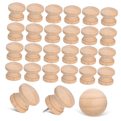 ULDIGI 100 Stück Runde Holzknöpfe Unbehandelt Holzschubladengriffe Möbelgriffe Rustikaler Stil Küchenschrank Kommode Schrankgriff Einfach zu Montieren Natürliche Holzmaserung von ULDIGI