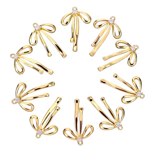 ULDIGI 10Stücke Schleifen Charms Ohrringanhänger DIY Schmuckzubehör Robustem für Armbandprojekte Goldene Schleifen mit Polierter Oberfläche von ULDIGI